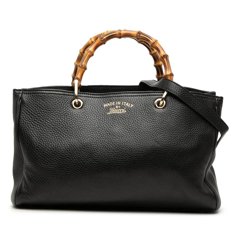 Gucci Medium Calfskin Bamboo Shopper Satchel Black Leather Very good condition - Front View