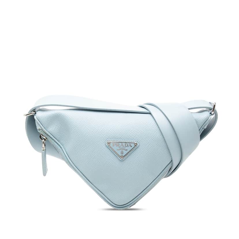 Prada Saffiano Cuir Triangle Convertible Shoulder Bag Blue Leather Very good condition - Front View