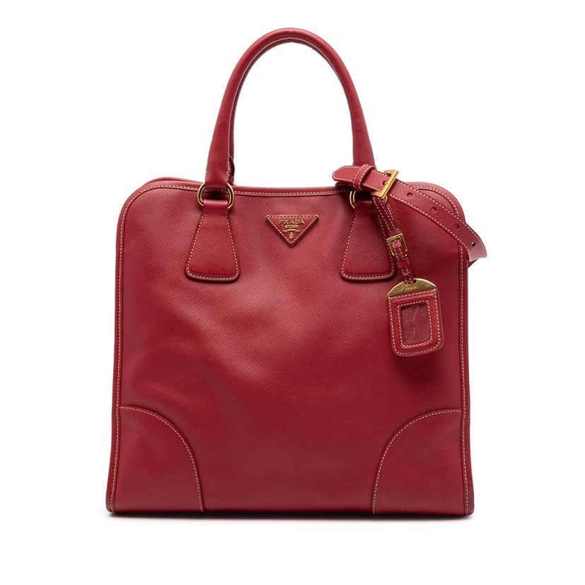 Prada Saffiano Lux Shopping Tote Red Leather Very good condition - Front View