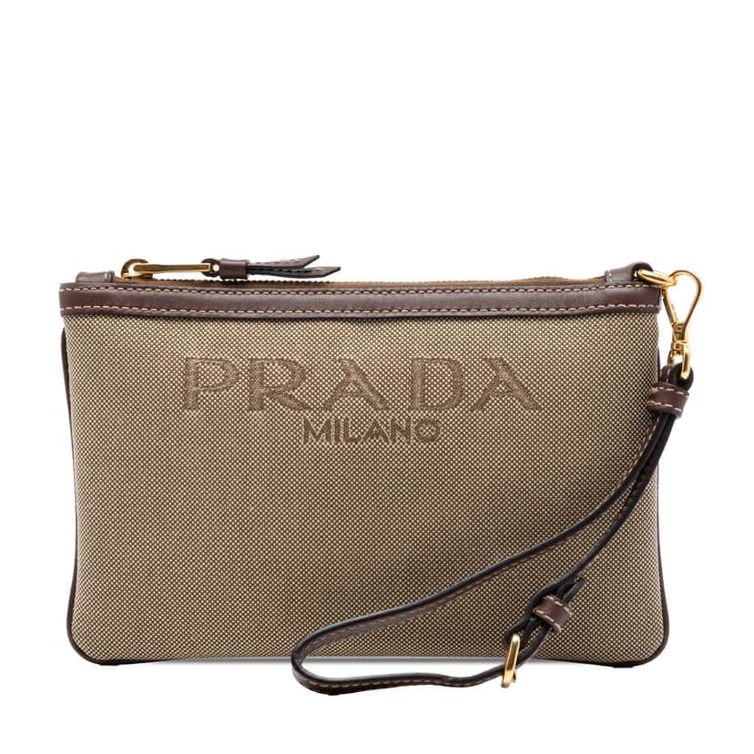 Prada Canvas Canapa Wristlet Clutch Brown Very good condition - Front View