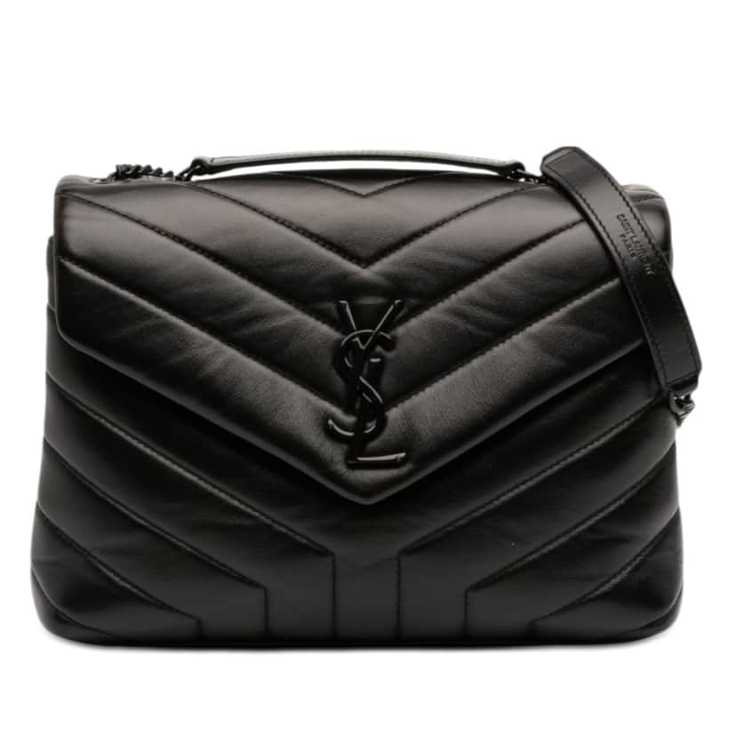 Saint Laurent Small Matelasse Calfskin Monogram Monochrome LouLou Shoulder Bag Black Leather Very good condition - Front View