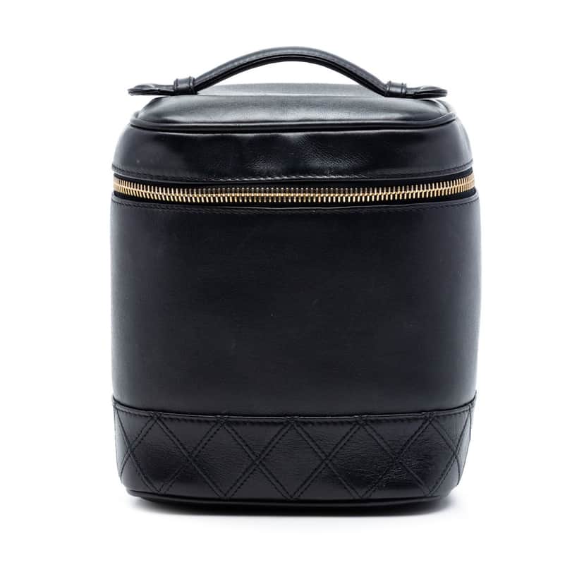 Chanel CC Lambskin Vanity Case Black Leather Very good condition - Front View