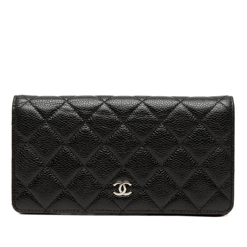 Chanel CC Quilted Caviar Yen Long Wallet Black Leather Very good condition - Front View