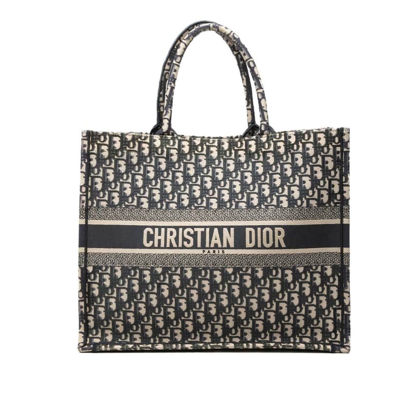Dior Large Oblique Embroidered Canvas Book Tote Blue Never worn, with tag - Front View