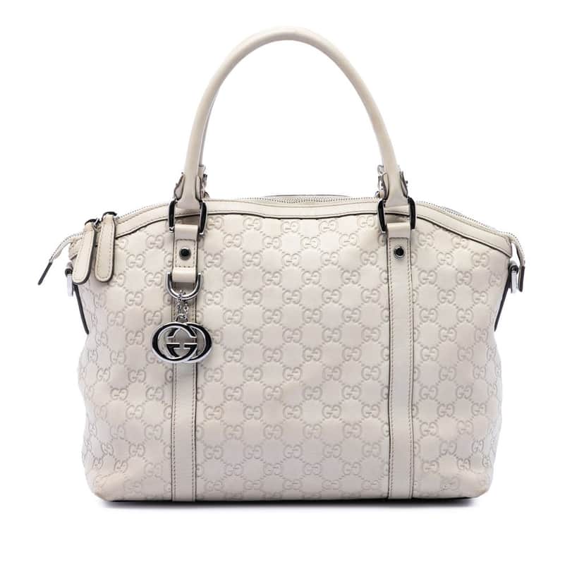 Gucci Medium Guccissima GG Charm Dome Satchel White Leather Very good condition - Front View