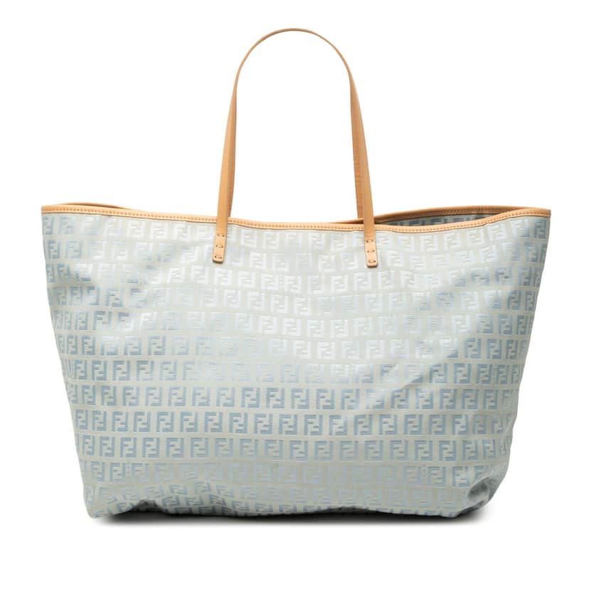 Fendi Large Zucchino Canvas Roll Tote Blue Very good condition - Front View