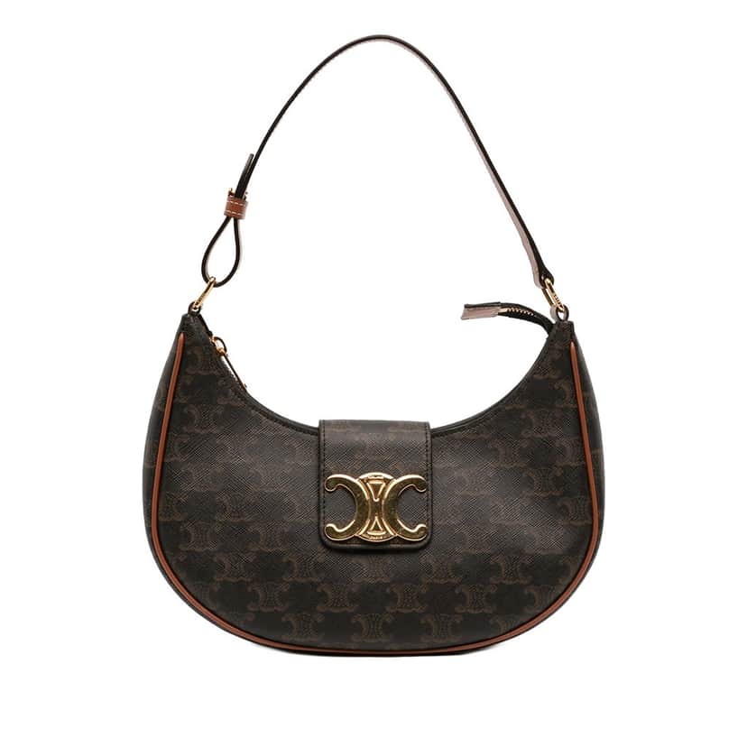 Celine Medium Triomphe Coated Canvas Ava Triomphe Shoulder Bag Brown Very good condition - Front View