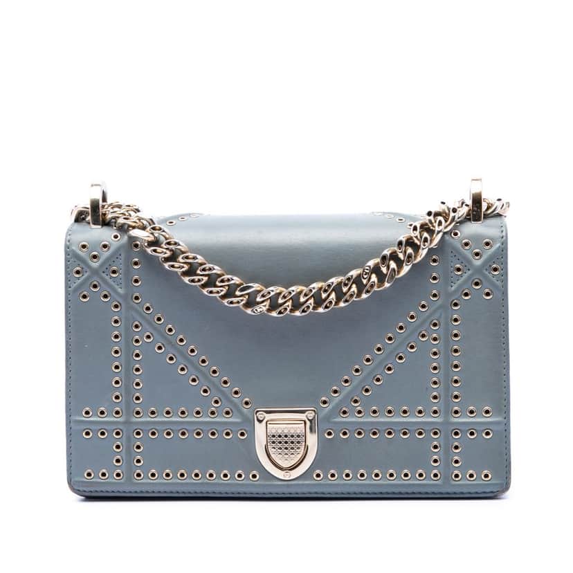 Dior Small Studded Calfskin Diorama Crossbody Blue Leather Very good condition - Front View