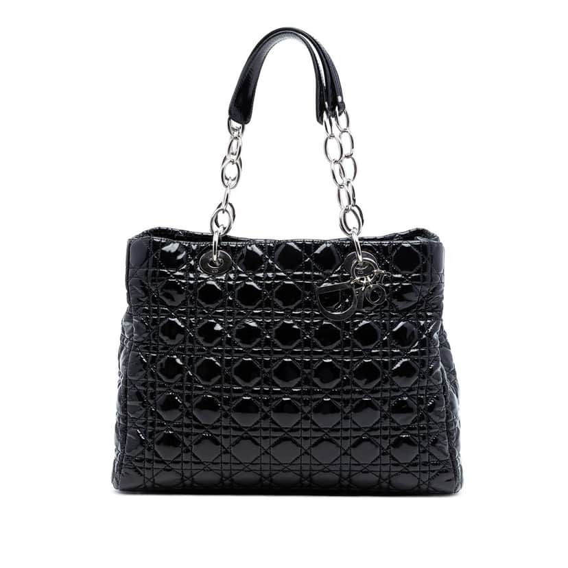 Dior Large Patent Cannage Lady Dior Soft Shopping Tote Black Leather Very good condition - Front View