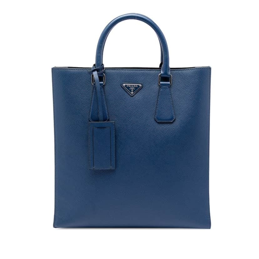 Prada Saffiano North South Tote Blue Leather Very good condition - Front View