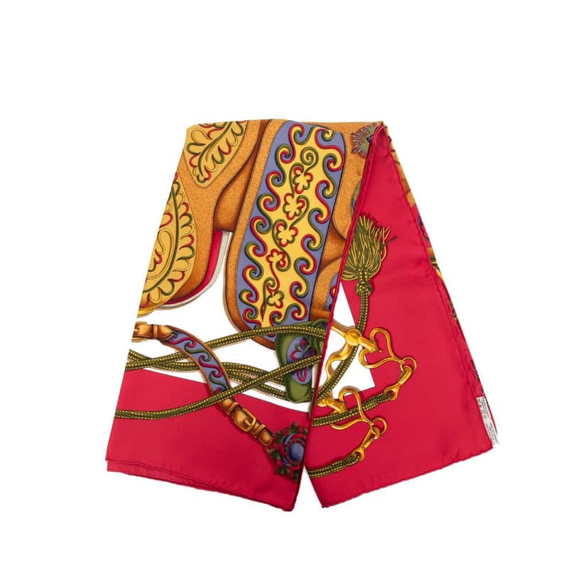 Hermès Festival des Amazones Silk Scarf 90 Red Very good condition - Front View