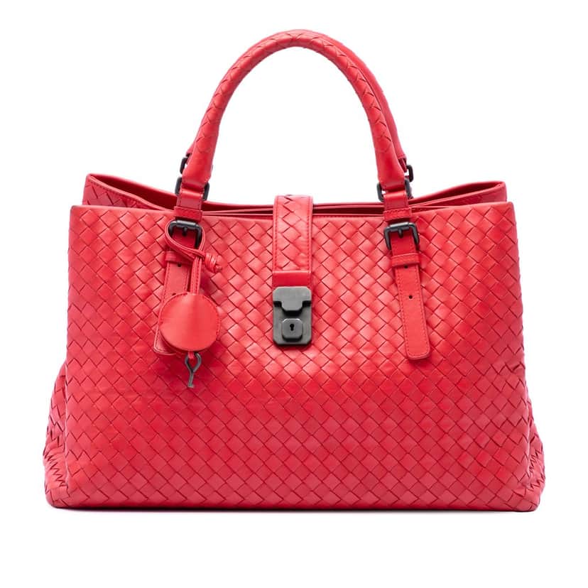 Bottega Veneta Medium Nappa Intrecciato Roma Tote Red Leather Very good condition - Front View