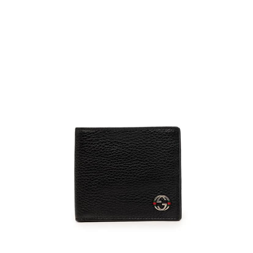 Gucci Calfskin Web Interlocking G Bifold Wallet Black Leather Very good condition - Front View