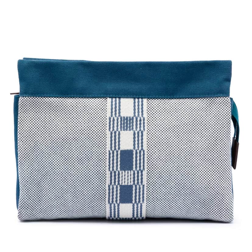Hermès Toile Trousse de Voyage Jimetou PM Blue Very good condition - Front View