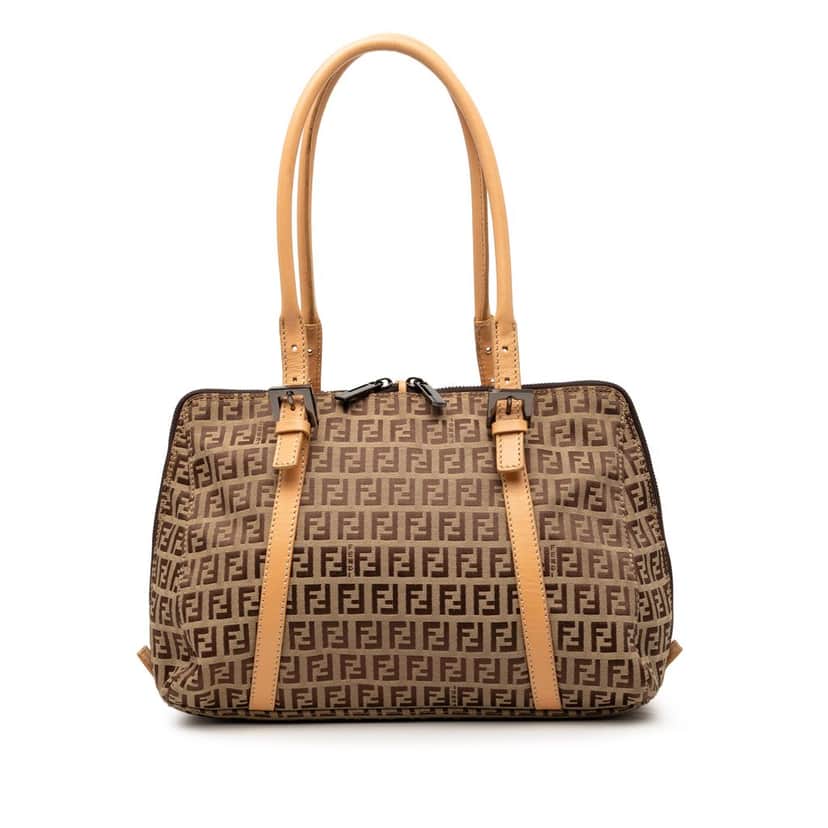 Fendi Zucchino Canvas Shoulder Bag Brown Very good condition - Front View