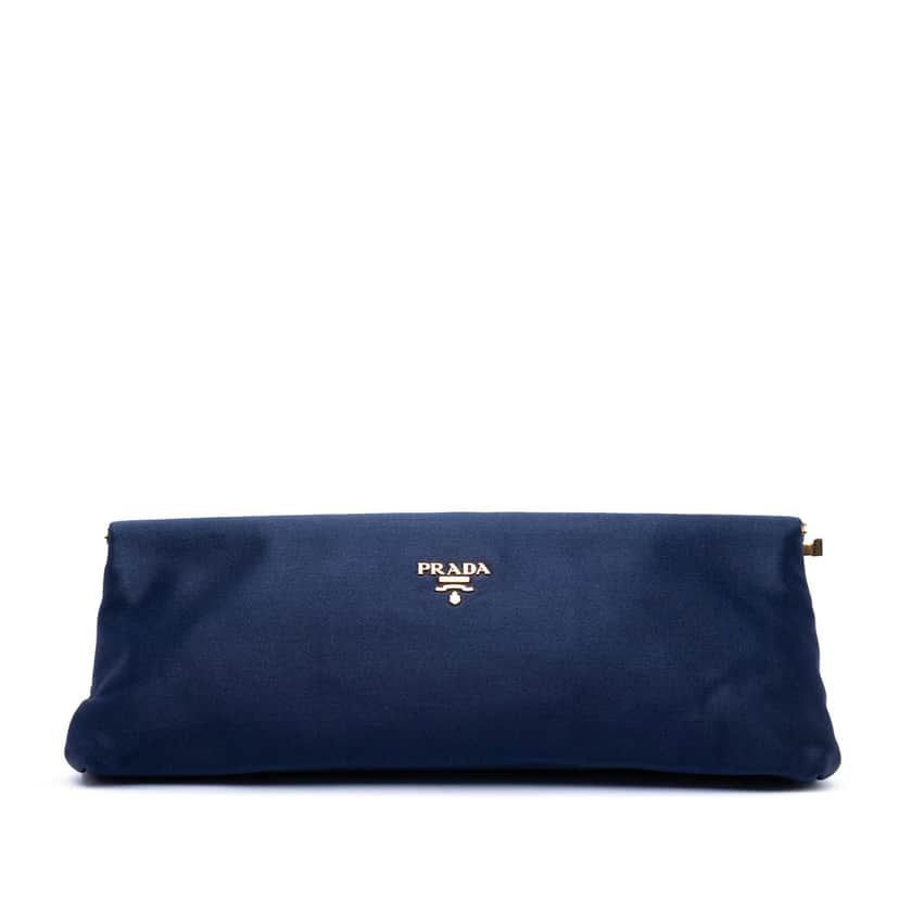 Prada Satin East West Frame Clutch Blue Very good condition - Front View