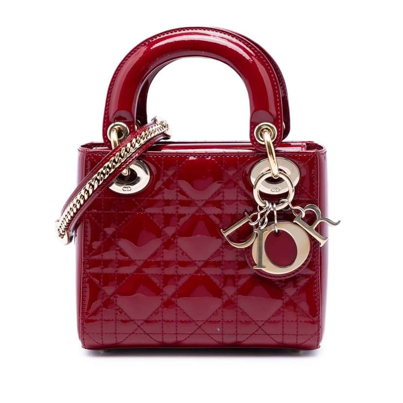 Dior Mini Patent Cannage Lady Dior Red Leather Very good condition - Front View