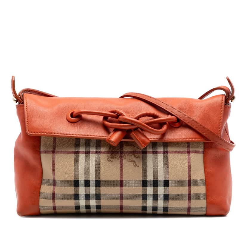 Burberry Haymarket Check Coated Canvas Leah Crossbody Beige Very good condition - Front View
