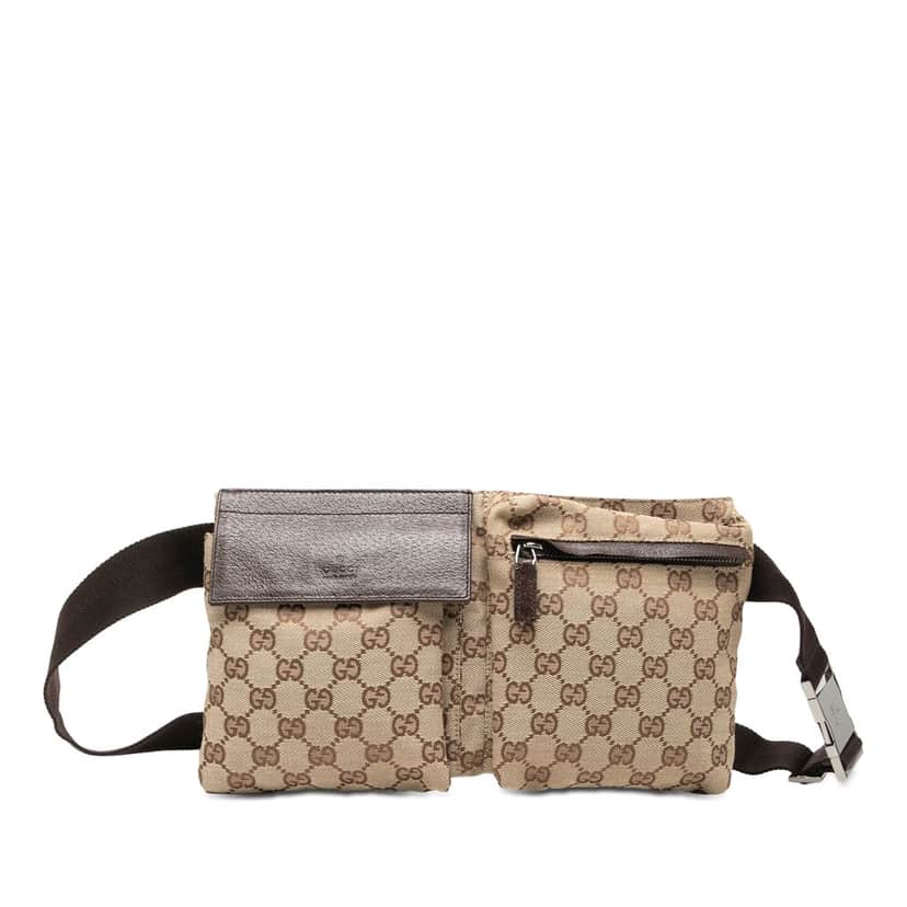 Gucci GG Canvas Double Pocket Belt Bag Beige Very good condition - Front View