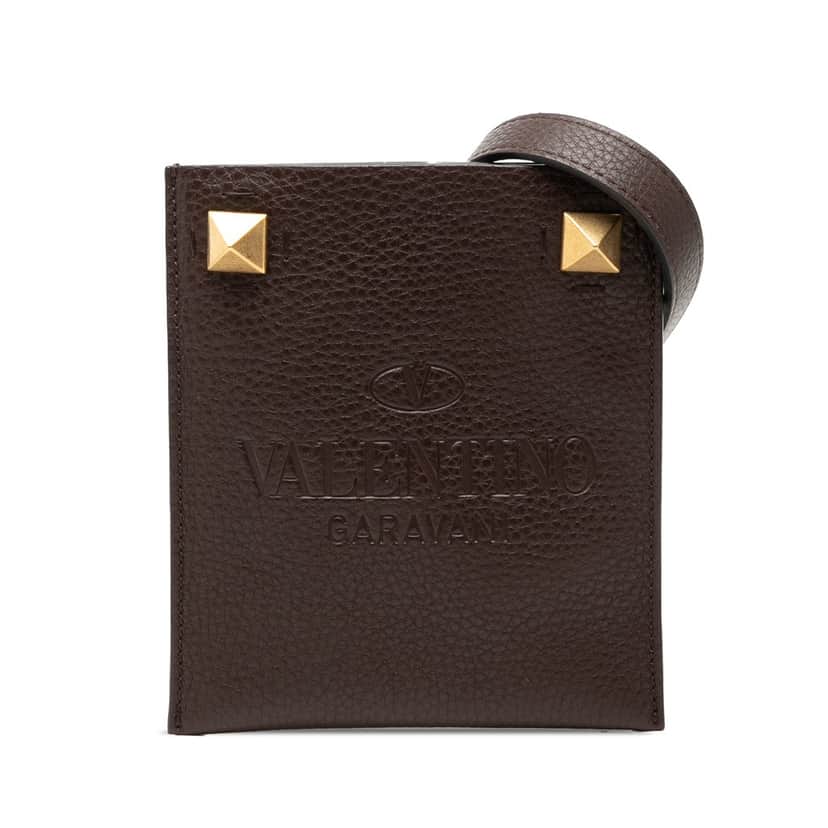 Valentino Mini Grained Calfskin Rockstud Identity Crossbody Brown Leather Very good condition - Front View