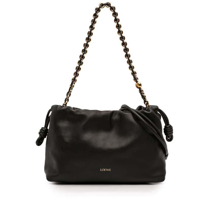 Loewe Medium Mellow Nappa Lambskin Flamenco Purse Black Leather Very good condition - Front View