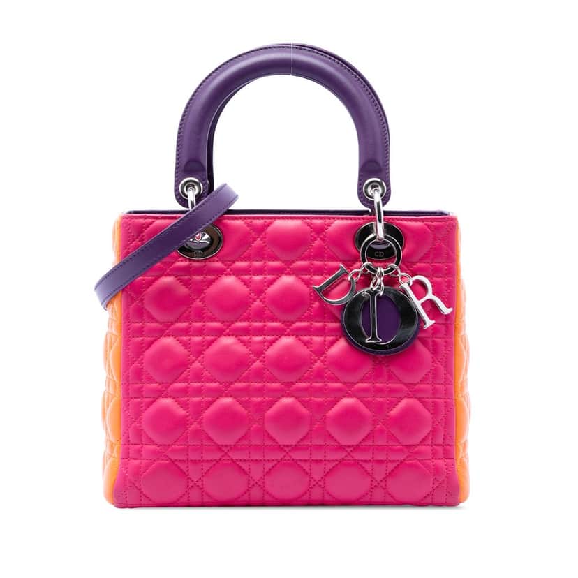 Dior Medium Tricolor Lambskin Cannage Lady Dior Pink Leather Very good condition - Front View