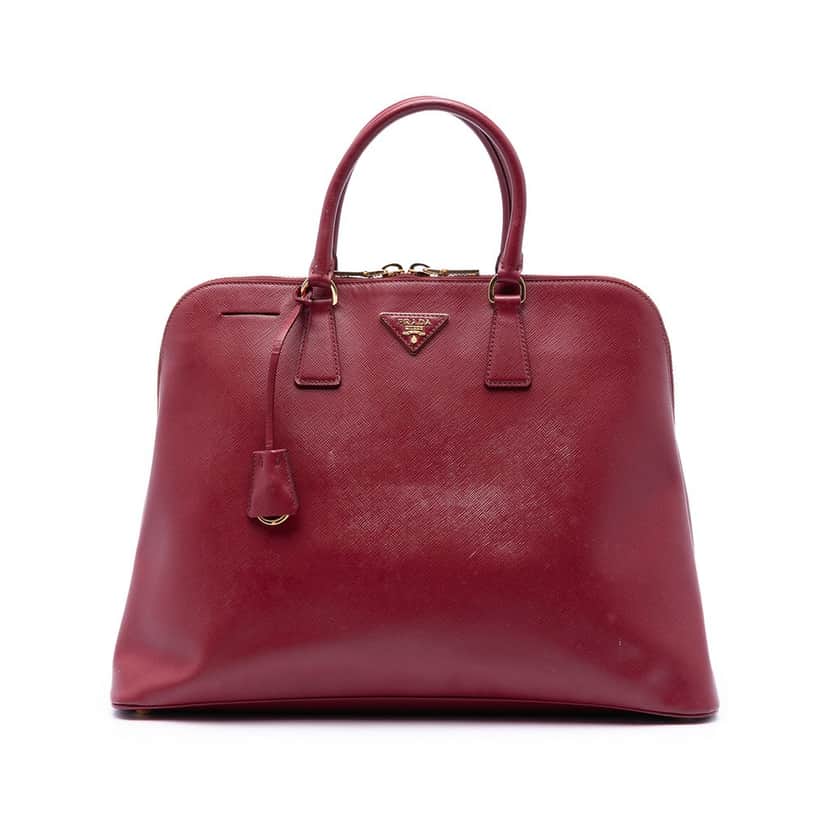 Prada Extra Large Saffiano Lux Promenade Satchel Red Leather Very good condition - Front View