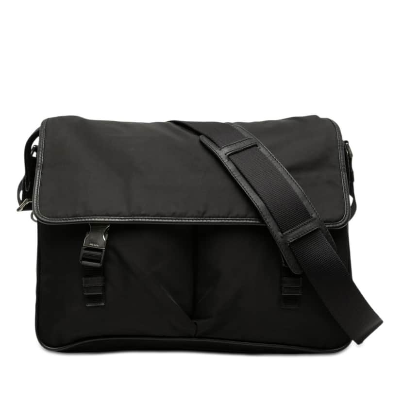 Prada Tessuto Double Buckle Messenger Bag Black Very good condition - Front View