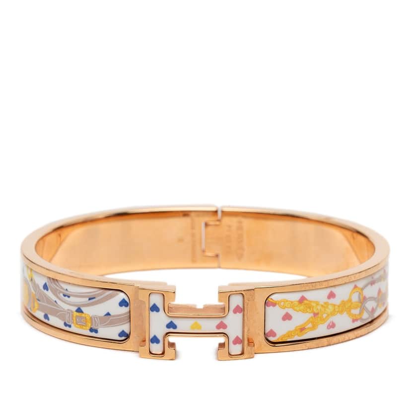 Hermès Narrow Enamel Brides de Gala Love Clic H Bracelet PM White Very good condition - Front View
