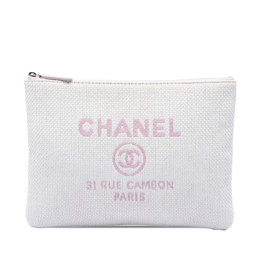 Chanel Medium Raffia Deauville O Case Clutch White Very good condition - Front View