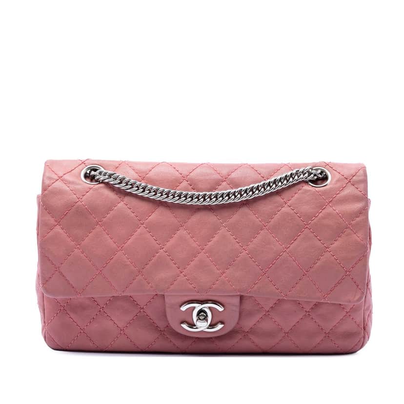Chanel Medium Classic Washed Lambskin Bijoux Chain Double Flap Pink Leather Very good condition - Front View
