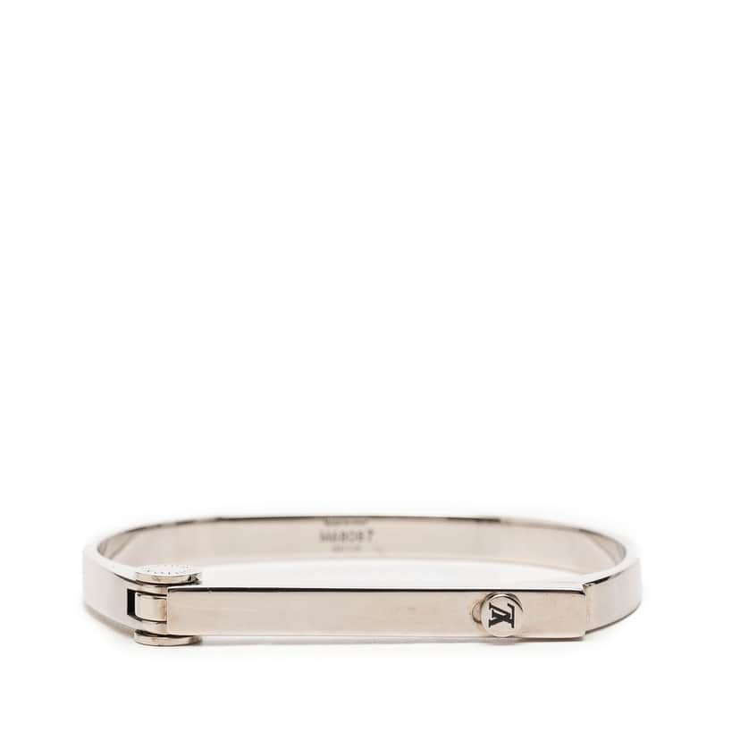 Louis Vuitton Brass Hinge Lock Bangle Silver Metal Very good condition - Front View