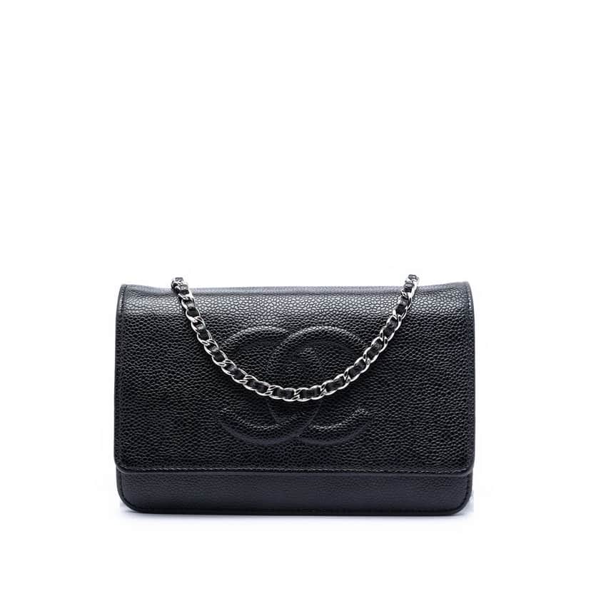 Chanel CC Caviar Wallet On Chain Black Leather Very good condition - Front View