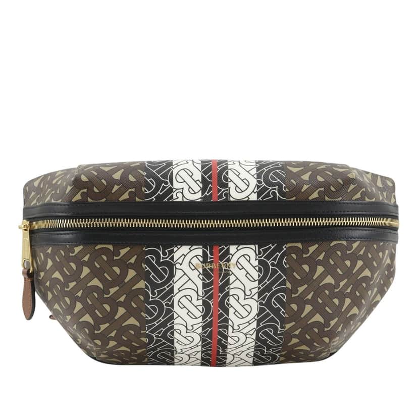Burberry Monogram Stripe E-Canvas Belt Bag Brown Very good condition - Front View