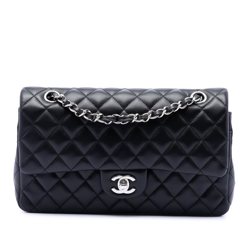 Chanel Medium Classic Lambskin Double Flap Black Leather Very good condition - Front View