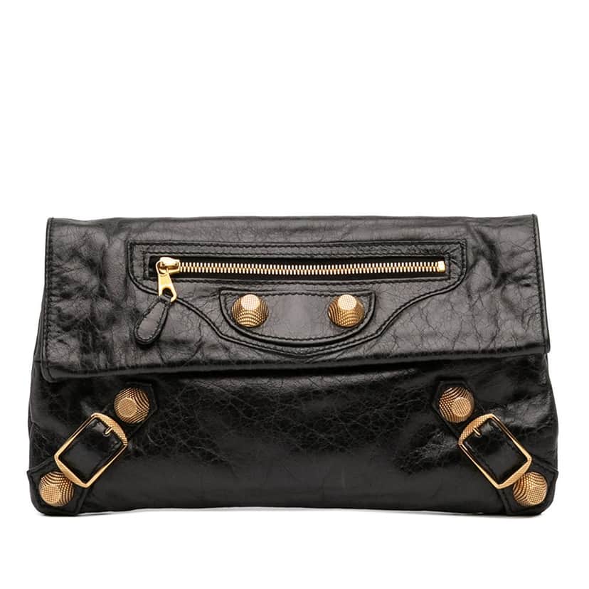 Balenciaga Lambskin Motocross Giant 21 Envelope Clutch Black Leather Very good condition - Front View