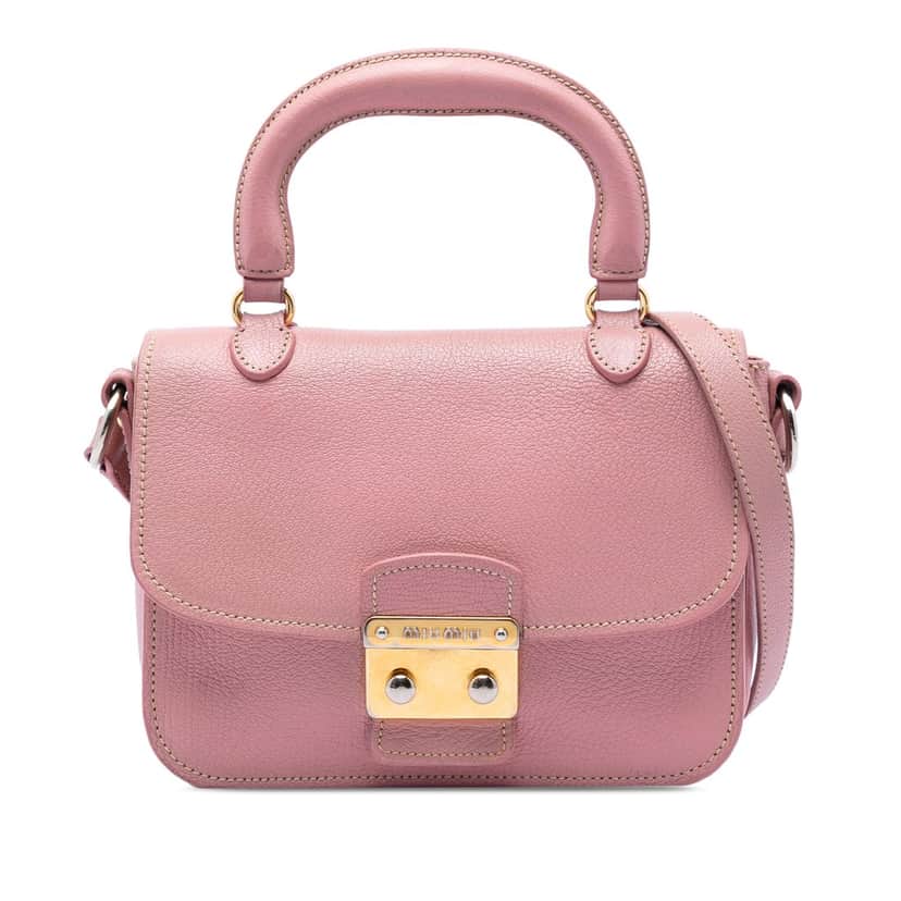 Miu Miu Goatskin Madras Top Handle Bag Pink Leather Very good condition - Front View