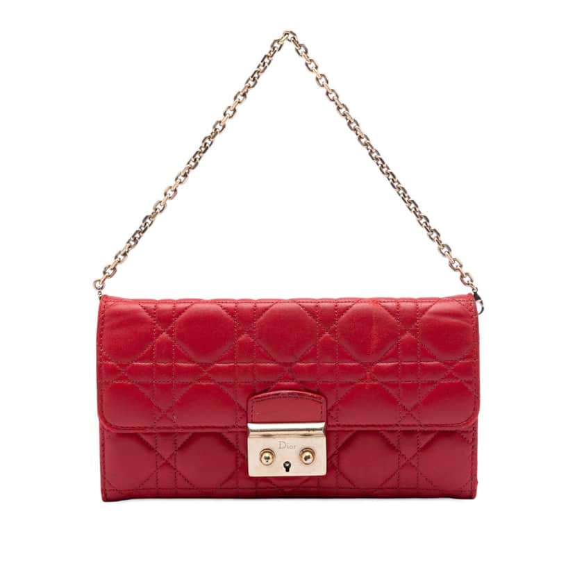 Dior Lambskin Cannage Miss Dior Promenade Wallet on Chain Red Leather Very good condition - Front View