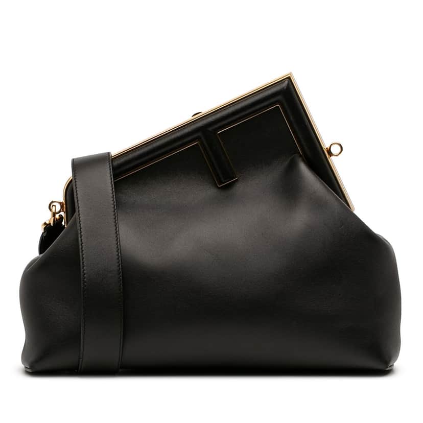 Fendi Medium Nappa Fendi First Shoulder Bag Black Leather Very good condition - Front View