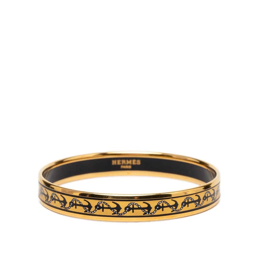 Hermès Narrow Anchor and Rope Enamel Bangle 65 Yellow Very good condition - Front View