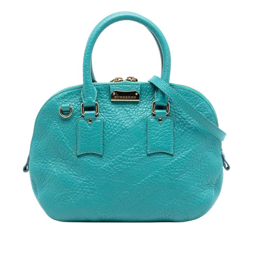 Burberry Small Heritage Grain Check Embossed Leather Orchard Bowling Bag Blue Leather Very good condition - Front View