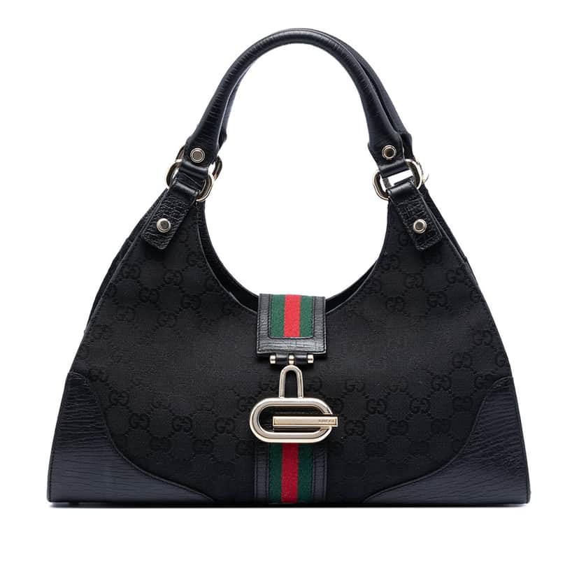 Gucci GG Canvas Web Junco Shoulder Bag Black Very good condition - Front View
