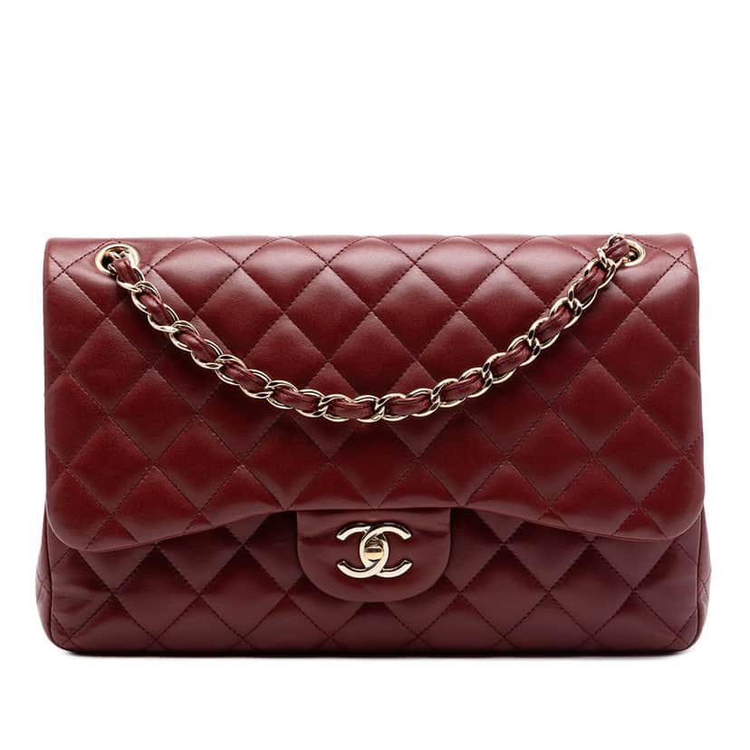 Chanel Jumbo Classic Lambskin Double Flap Red Leather Very good condition - Front View