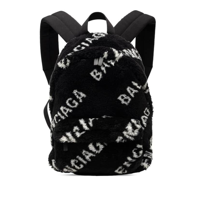 Balenciaga Small Faux Fur Diagonal Logo Everyday Backpack Black Very good condition - Front View