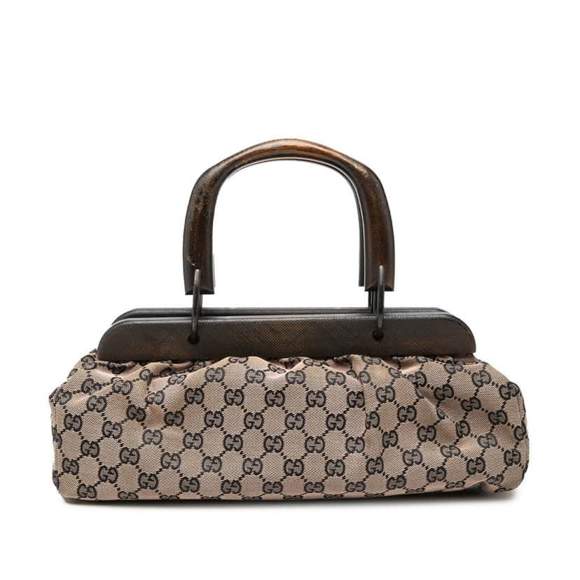 Gucci GG Canvas Wood Frame Handbag Beige Very good condition - Front View