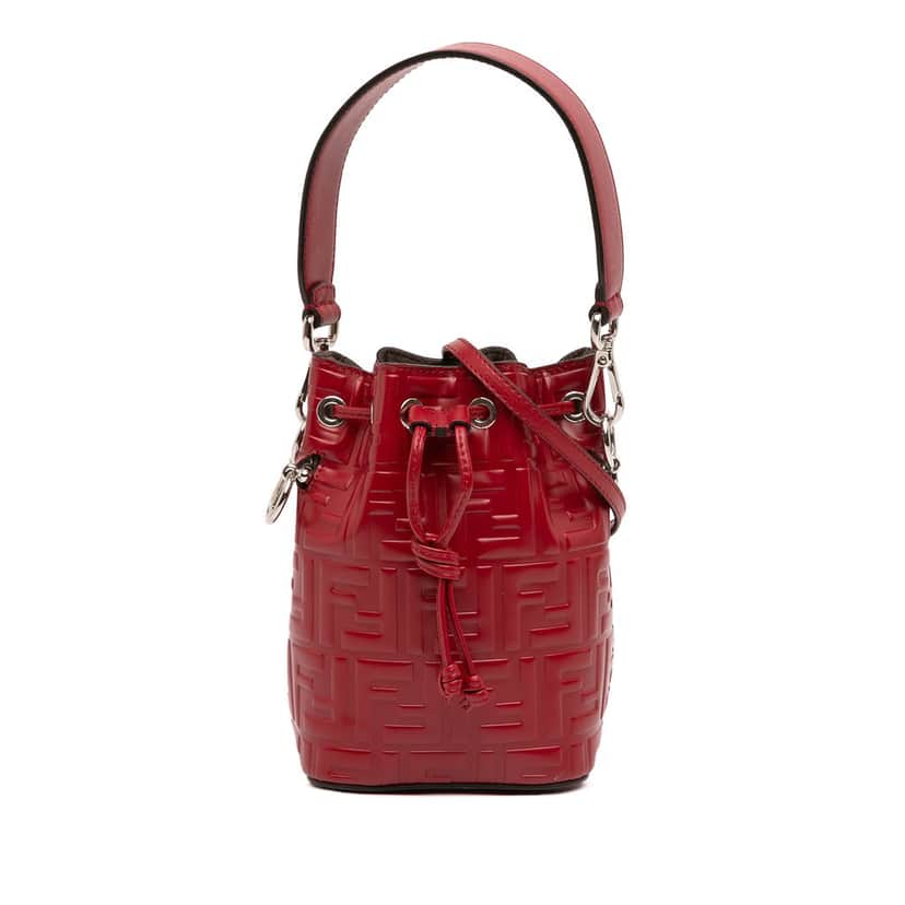 Fendi Mini Zucca Embossed Leather Mon Tresor Bucket Bag Red Leather Very good condition - Front View