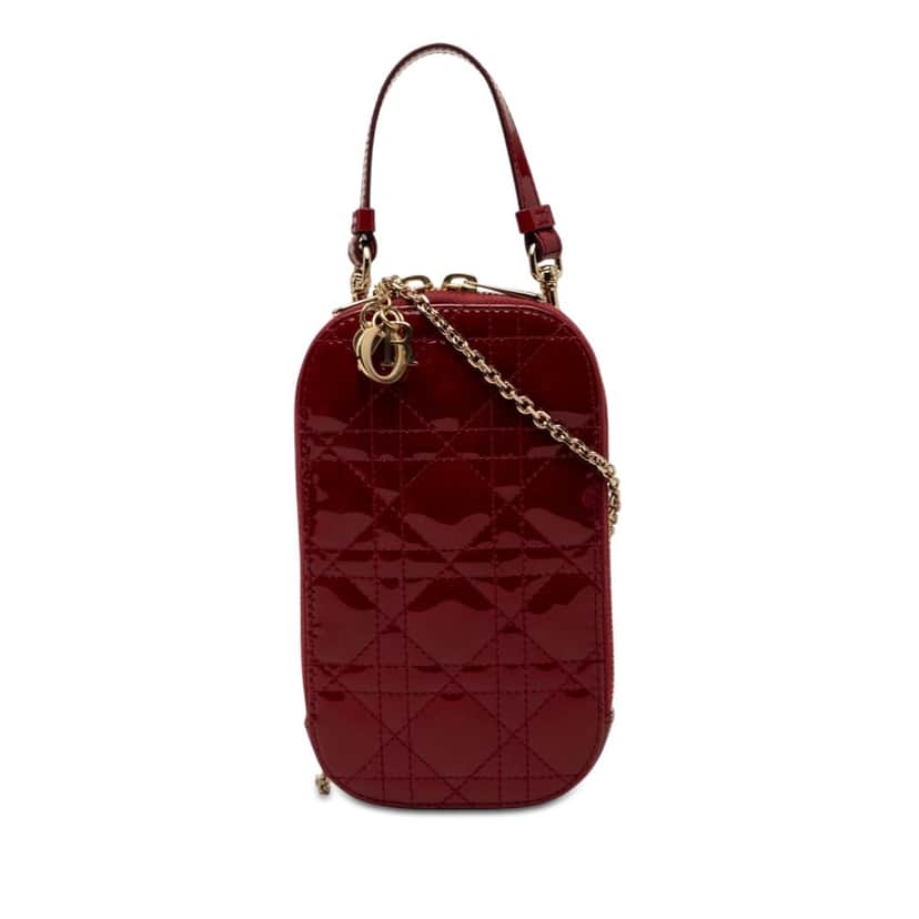 Dior Patent Cannage Lady Dior Call In Phone Holder Red Leather Very good condition - Front View
