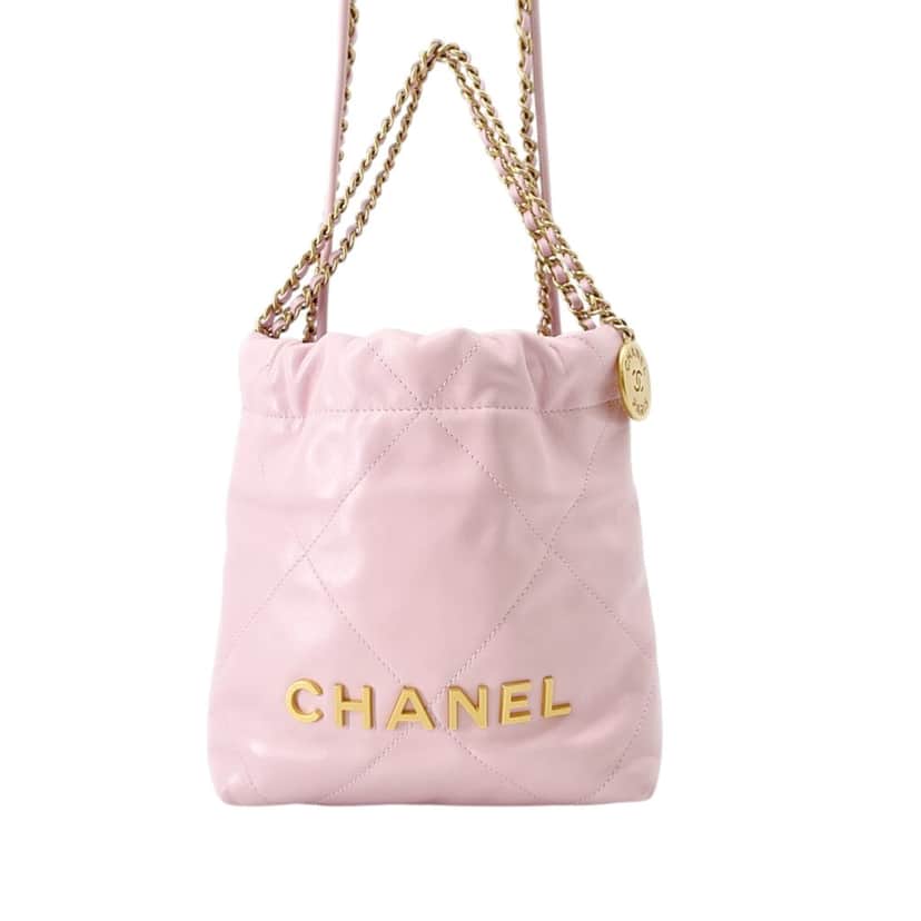 Chanel Mini Shiny Calfskin 22 Handbag Pink Leather Very good condition - Front View
