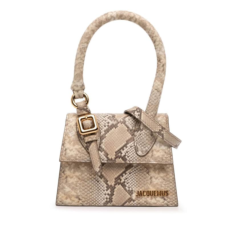 Jacquemus Snake Embossed Leather Le Chiquito Moyen Satchel Beige Leather Very good condition - Front View