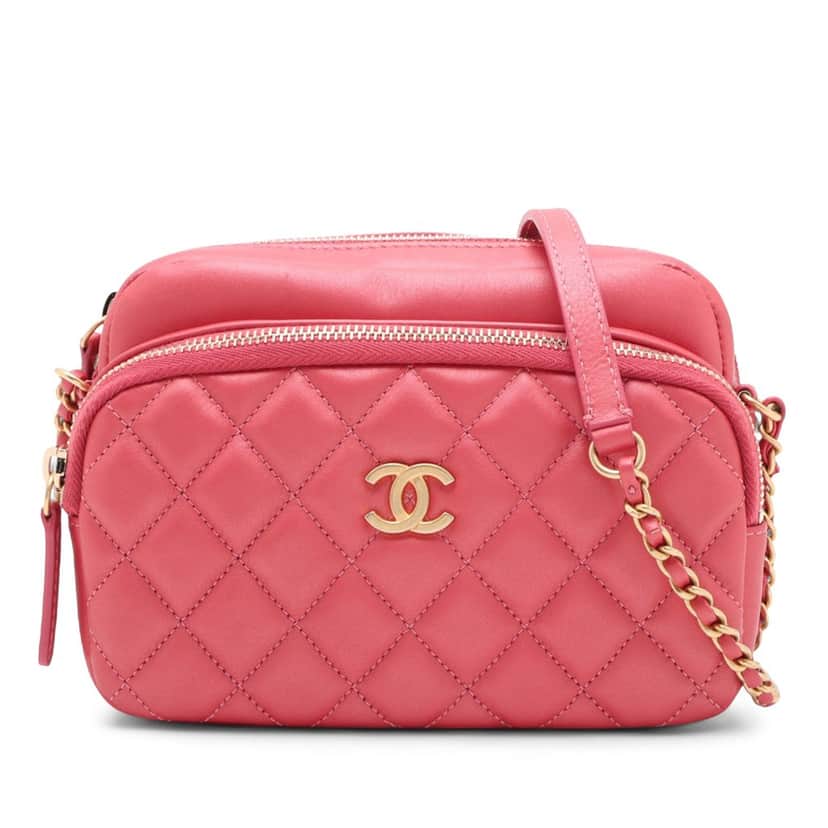Chanel Quilted Lambskin Day Trips Camera Bag Pink Leather Never worn - Front View